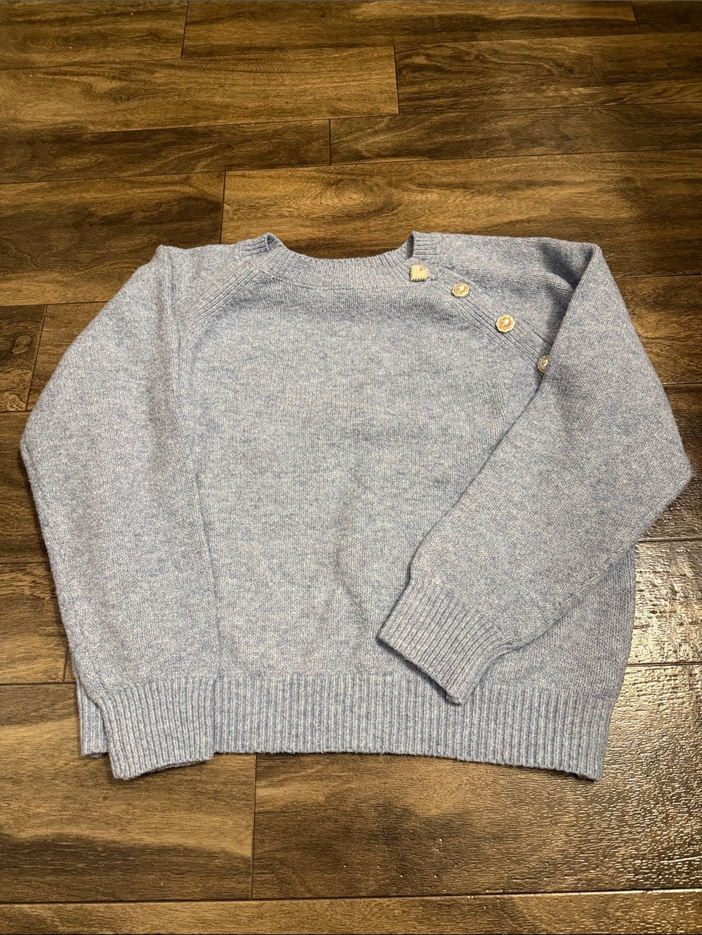SHEIN Light Blue Crewneck Sweater with Shoulder Buttons